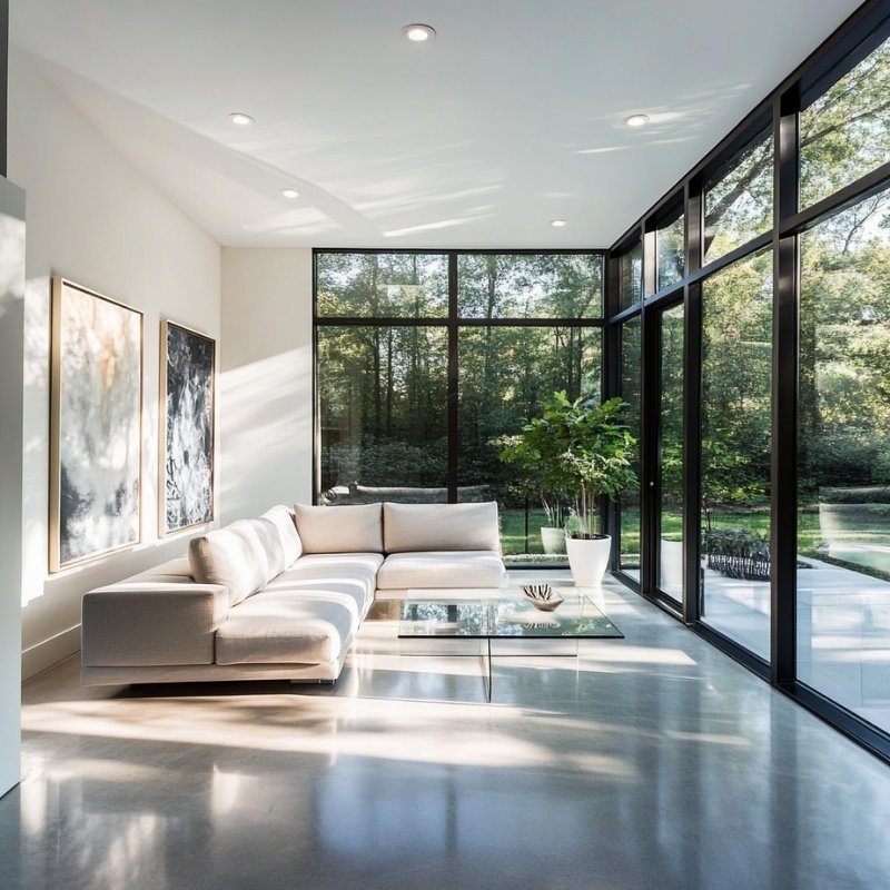 modern sunroom addition with large windows